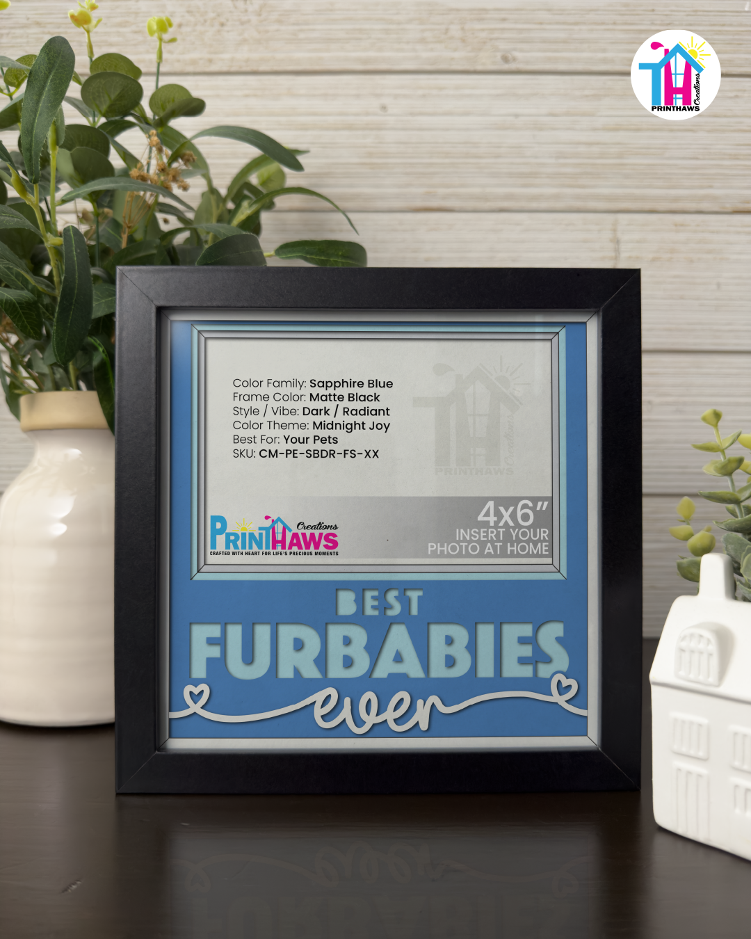 Best Furbabies Ever - Crafted Memoirs Photo Frame By Printhaws Creations, Matte Black Frame In Sapphire Blue, Midnight Joy Theme (Dark, Radiant), 8x8 Frame Holds (4R) Photo -  For Your Pets
