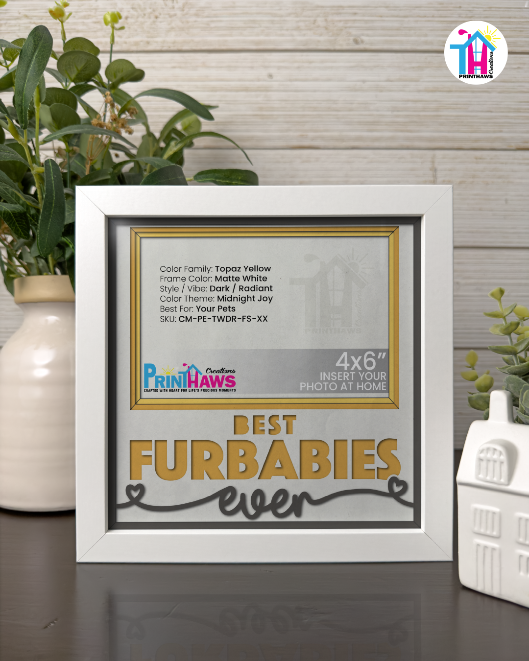 Best Furbabies Ever - Crafted Memoirs Photo Frame By Printhaws Creations, Matte White Frame In Topaz Yellow, Midnight Joy Theme (Dark, Radiant), 8x8 Frame Holds (4R) Photo -  For Your Pets