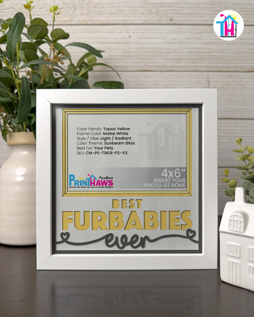 Best Furbabies Ever - Crafted Memoirs Photo Frame By Printhaws Creations, Matte White Frame In Topaz Yellow, Sunbeam Bliss Theme (Light, Radiant), 8x8 Frame Holds (4R) Photo -  For Your Pets