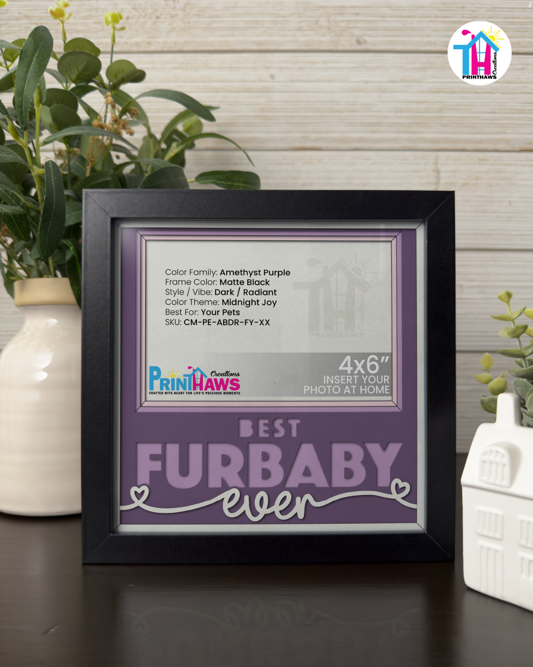 Best Furbaby Ever - Crafted Memoirs Photo Frame By Printhaws Creations, Matte Black Frame In Amethyst Purple, Midnight Joy Theme (Dark, Radiant), 8x8 Frame Holds (4R) Photo -  For Your Pets