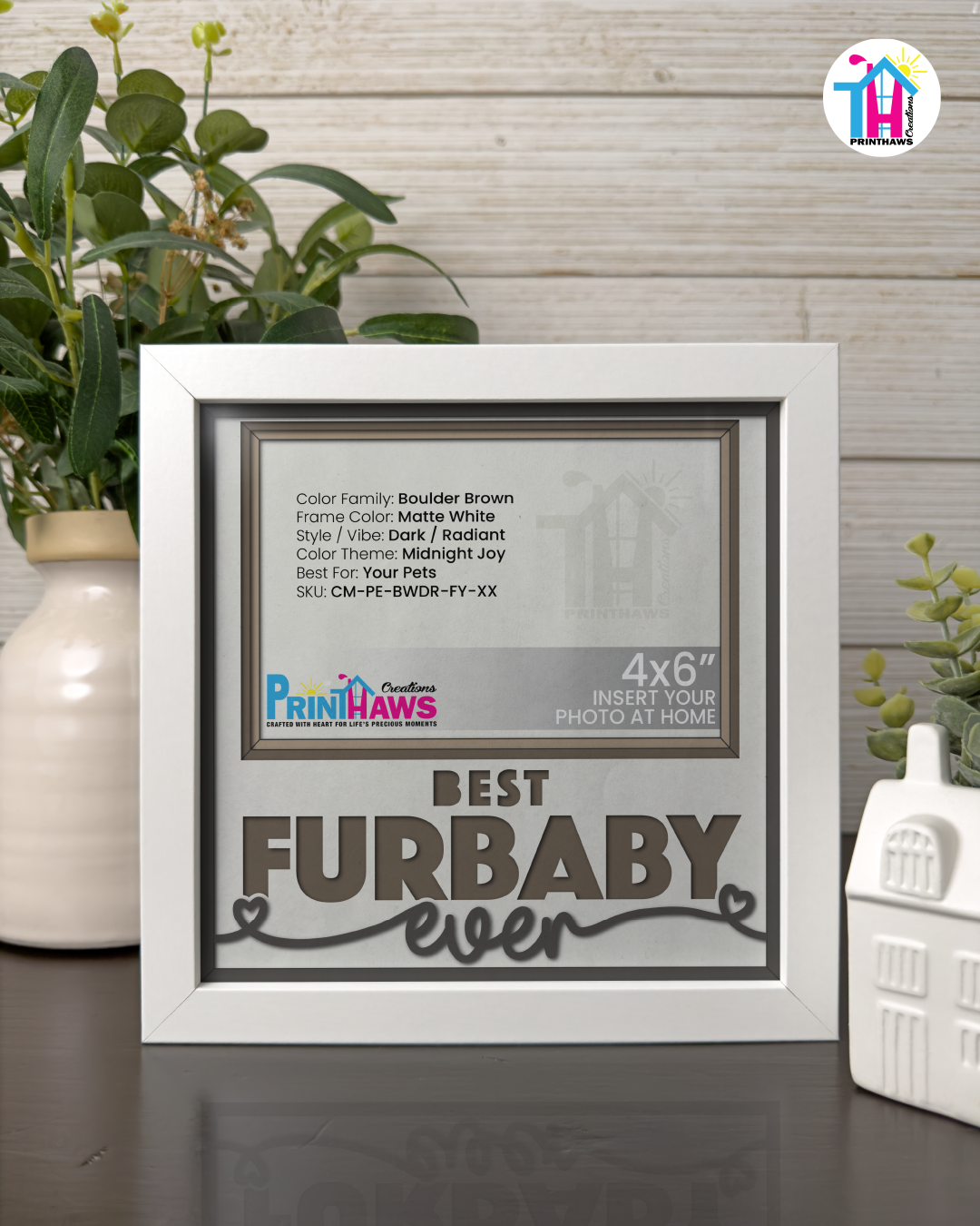 Best Furbaby Ever - Crafted Memoirs Photo Frame By Printhaws Creations, Matte White Frame In Boulder Brown, Midnight Joy Theme (Dark, Radiant), 8x8 Frame Holds (4R) Photo -  For Your Pets