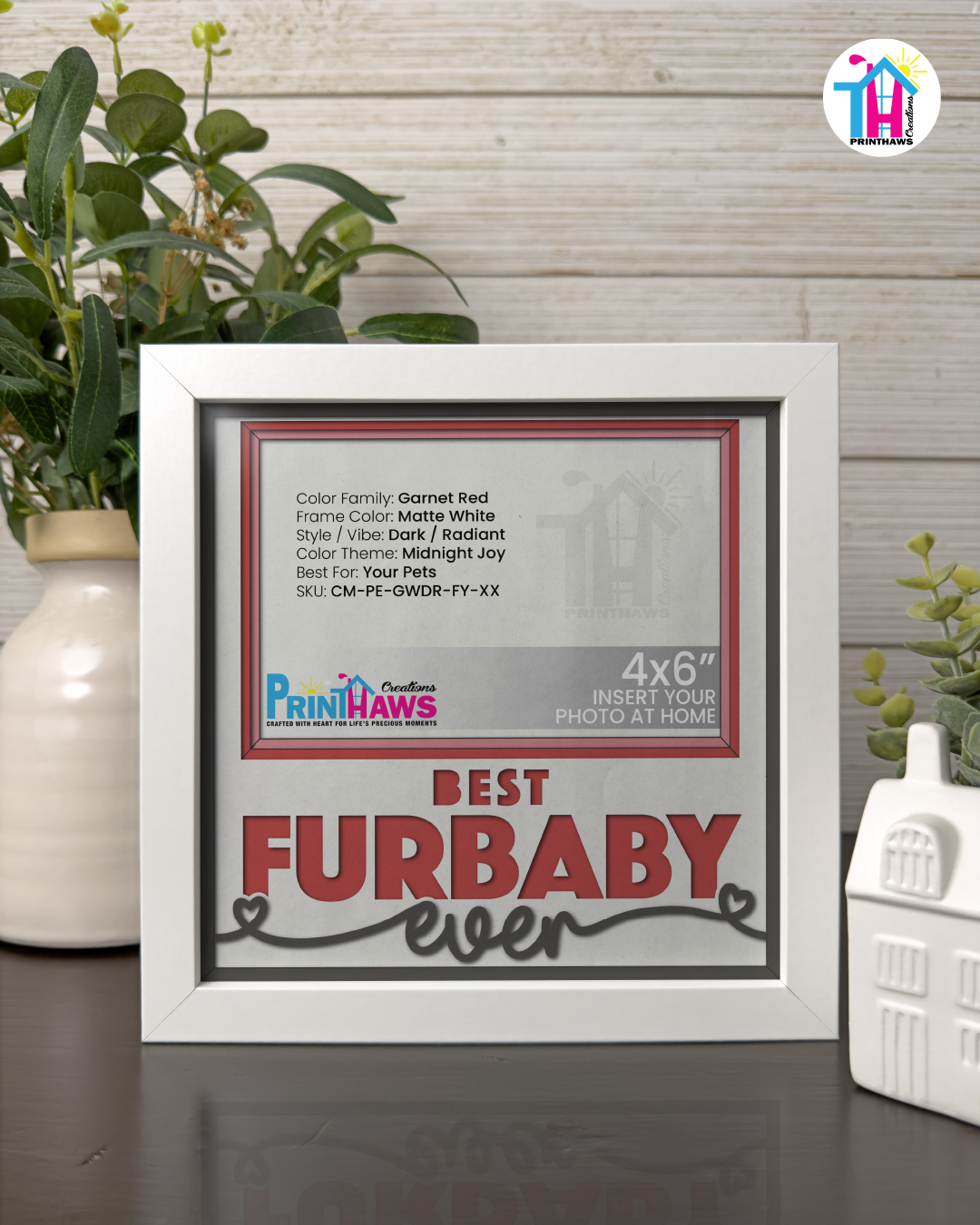 Best Furbaby Ever - Crafted Memoirs Photo Frame By Printhaws Creations, Matte White Frame In Garnet Red, Midnight Joy Theme (Dark, Radiant), 8x8 Frame Holds (4R) Photo -  For Your Pets