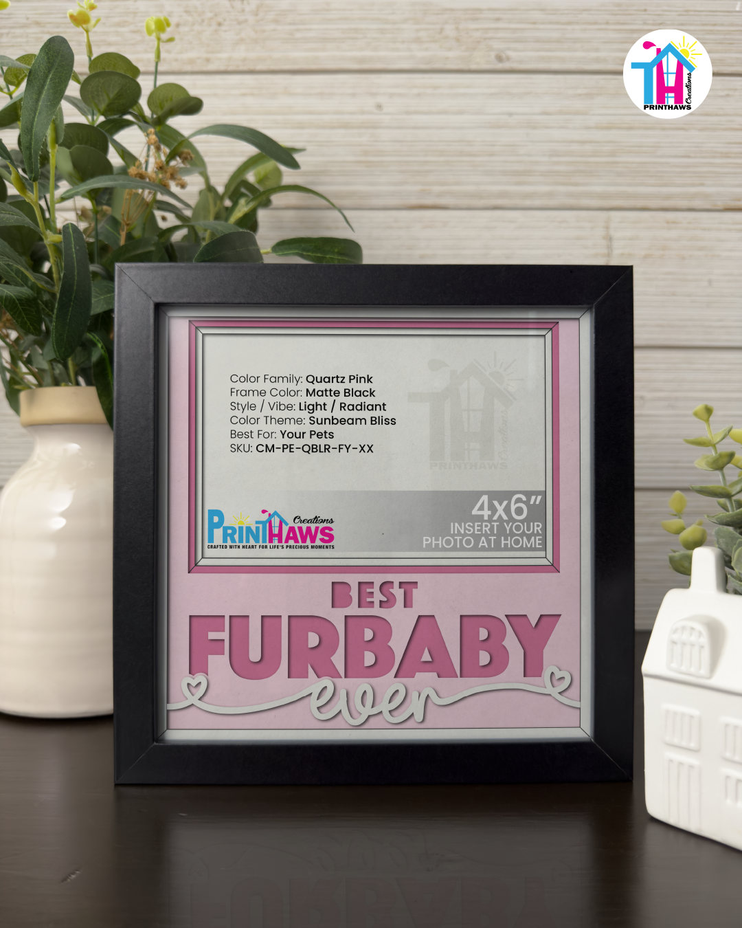 Best Furbaby Ever - Crafted Memoirs Photo Frame By Printhaws Creations, Matte Black Frame In Quartz Pink, Sunbeam Bliss Theme (Light, Radiant), 8x8 Frame Holds (4R) Photo -  For Your Pets