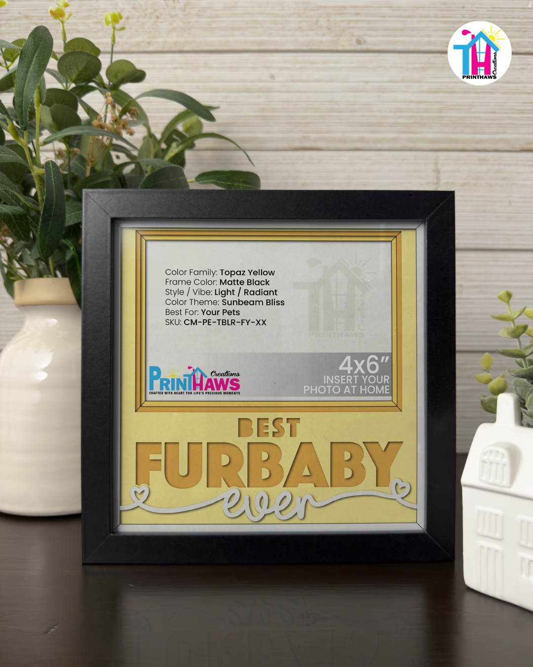 Best Furbaby Ever - Crafted Memoirs Photo Frame By Printhaws Creations, Matte Black Frame In Topaz Yellow, Sunbeam Bliss Theme (Light, Radiant), 8x8 Frame Holds (4R) Photo -  For Your Pets