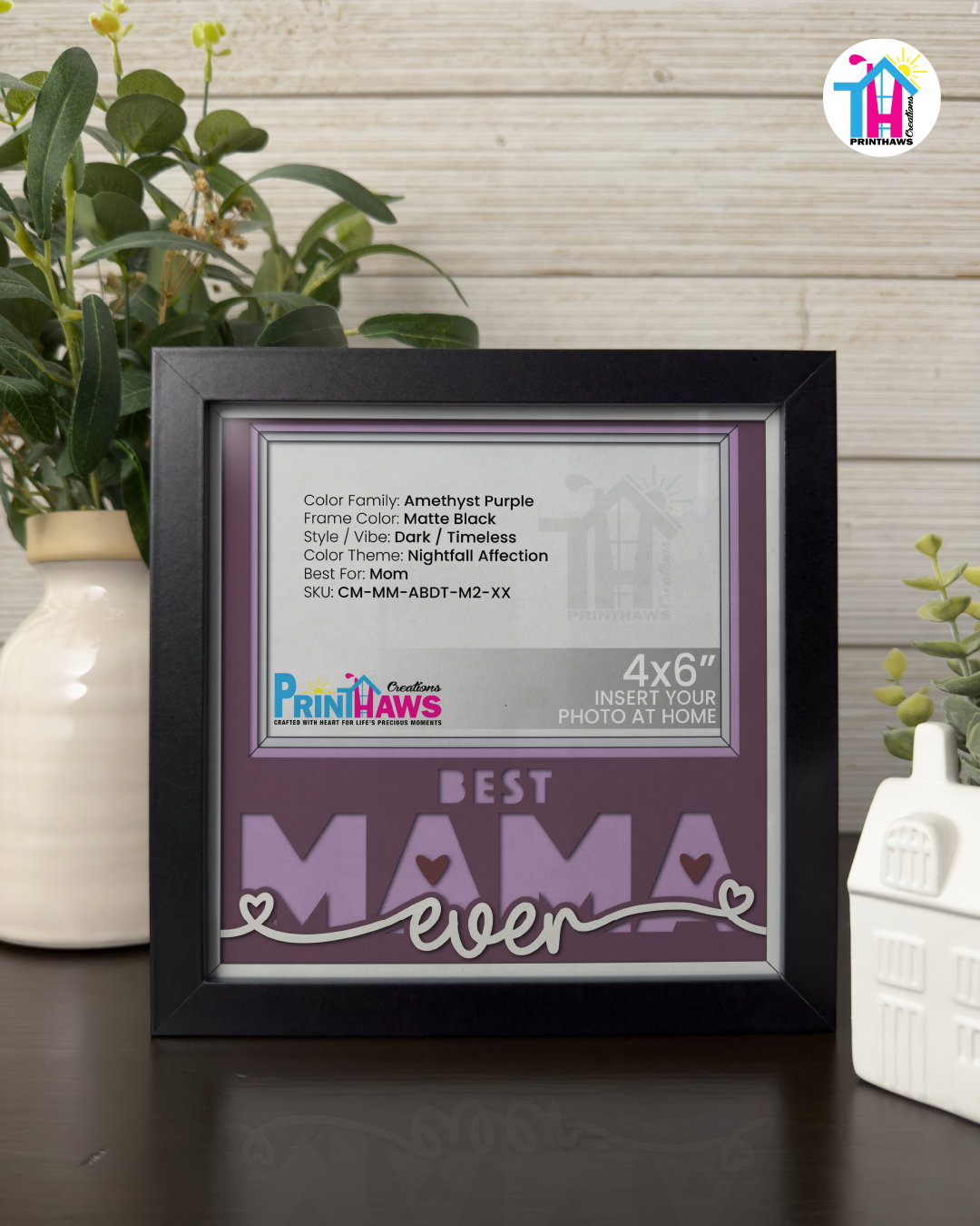 Best Mama Ever - Crafted Memoirs Photo Frame By Printhaws Creations, Matte Black Frame, In A Refined Range Of Colors, 8x8 Frame Holds (4R) Photo - For Mom