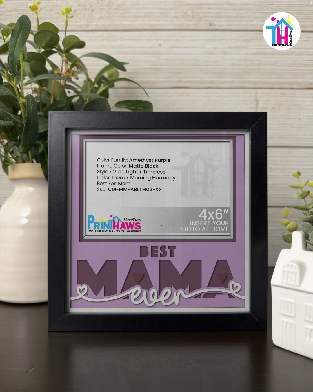 Best Mama Ever - Crafted Memoirs Photo Frame By Printhaws Creations, Matte Black Frame, In A Refined Range Of Colors, 8x8 Frame Holds (4R) Photo - For Mom