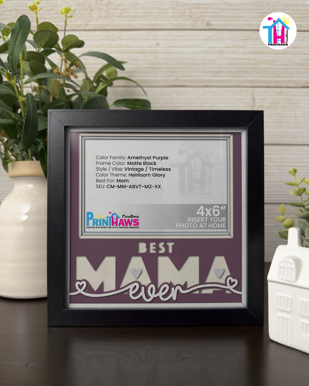 Best Mama Ever - Crafted Memoirs Photo Frame By Printhaws Creations, Matte Black Frame, In A Refined Range Of Colors, 8x8 Frame Holds (4R) Photo - For Mom