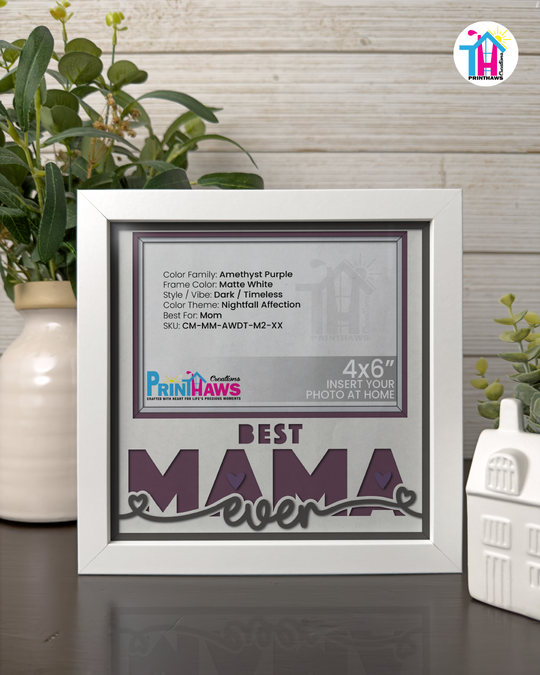 Best Mama Ever - Crafted Memoirs Photo Frame By Printhaws Creations, Matte White Frame, In A Refined Range Of Colors, 8x8 Frame Holds (4R) Photo - For Mom