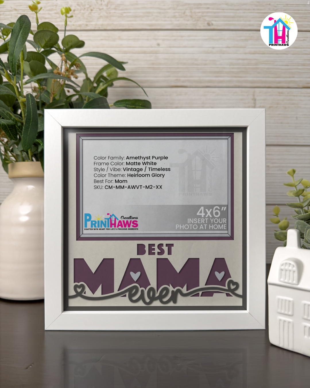 Best Mama Ever - Crafted Memoirs Photo Frame By Printhaws Creations, Matte White Frame, In A Refined Range Of Colors, 8x8 Frame Holds (4R) Photo - For Mom