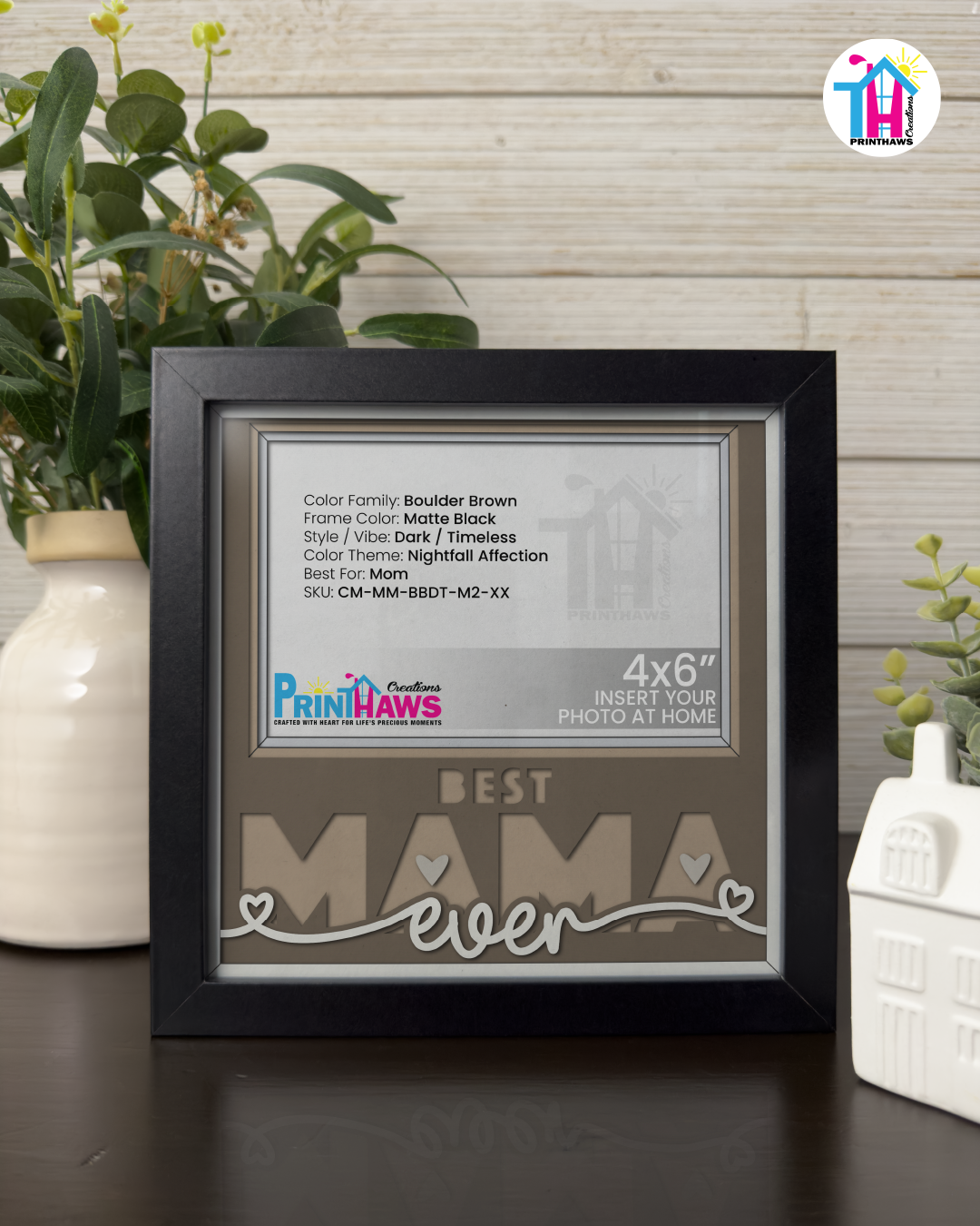 Best Mama Ever - Crafted Memoirs Photo Frame By Printhaws Creations, Matte Black Frame, In A Refined Range Of Colors, 8x8 Frame Holds (4R) Photo - For Mom
