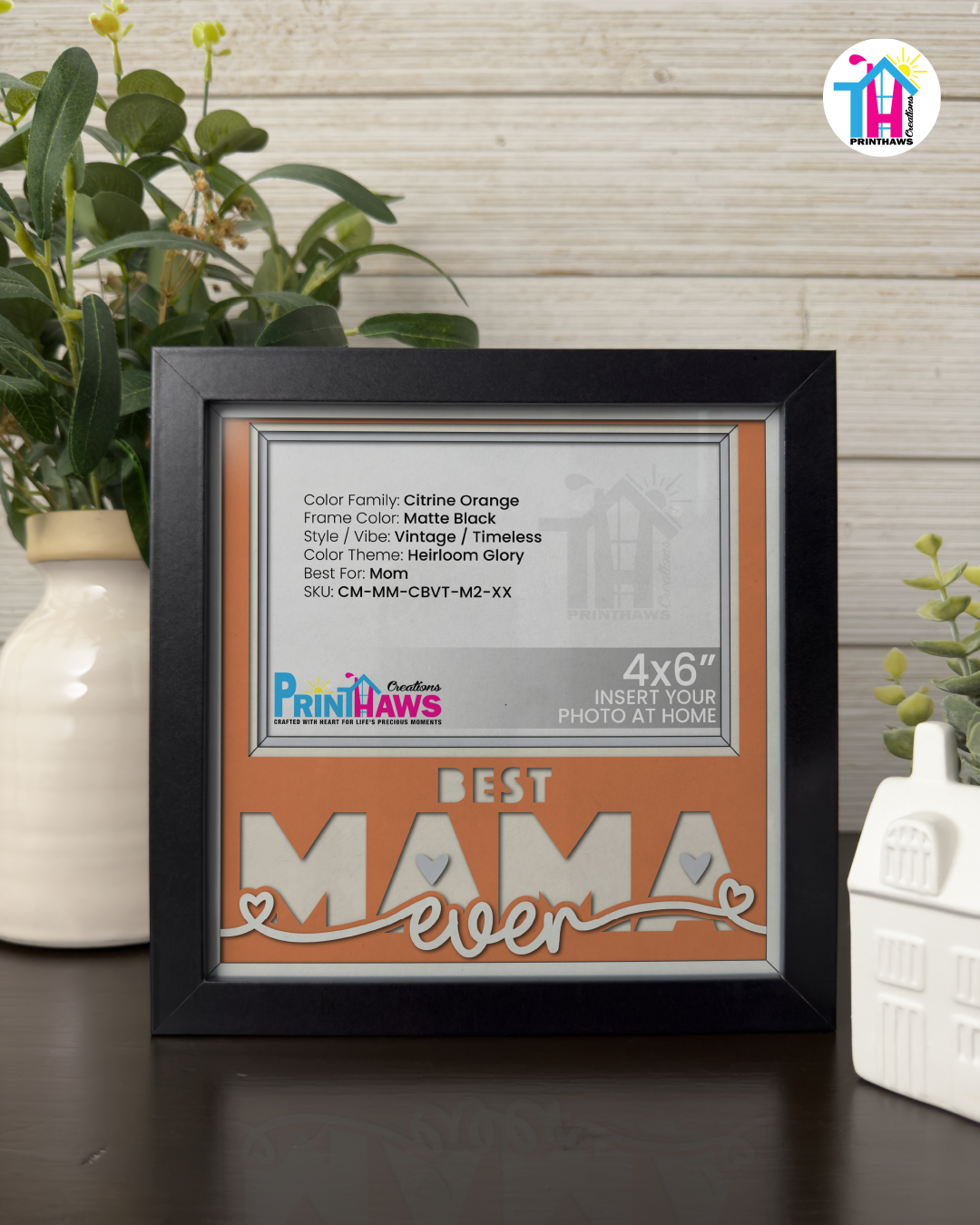Best Mama Ever - Crafted Memoirs Photo Frame By Printhaws Creations, Matte Black Frame, In A Refined Range Of Colors, 8x8 Frame Holds (4R) Photo - For Mom