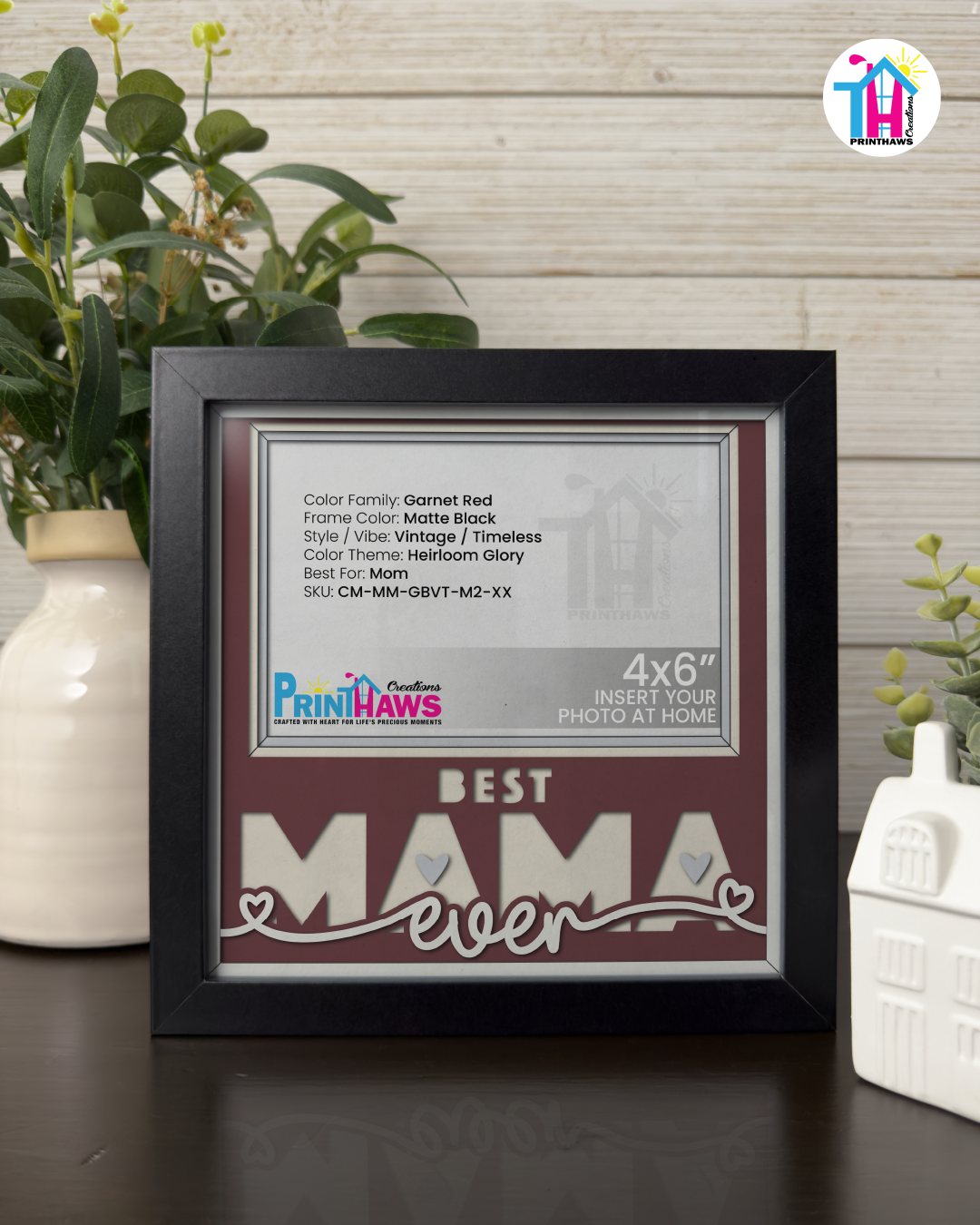 Best Mama Ever - Crafted Memoirs Photo Frame By Printhaws Creations, Matte Black Frame, In A Refined Range Of Colors, 8x8 Frame Holds (4R) Photo - For Mom