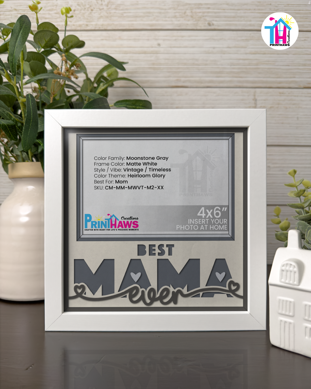 Best Mama Ever - Crafted Memoirs Photo Frame By Printhaws Creations, Matte White Frame, In A Refined Range Of Colors, 8x8 Frame Holds (4R) Photo - For Mom
