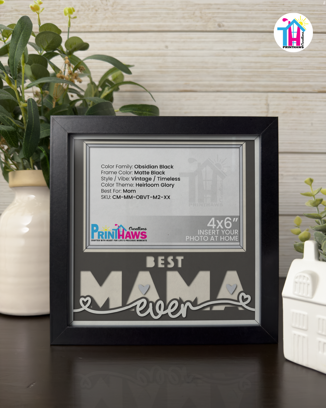 Best Mama Ever - Crafted Memoirs Photo Frame By Printhaws Creations, Matte Black Frame, In A Refined Range Of Colors, 8x8 Frame Holds (4R) Photo - For Mom