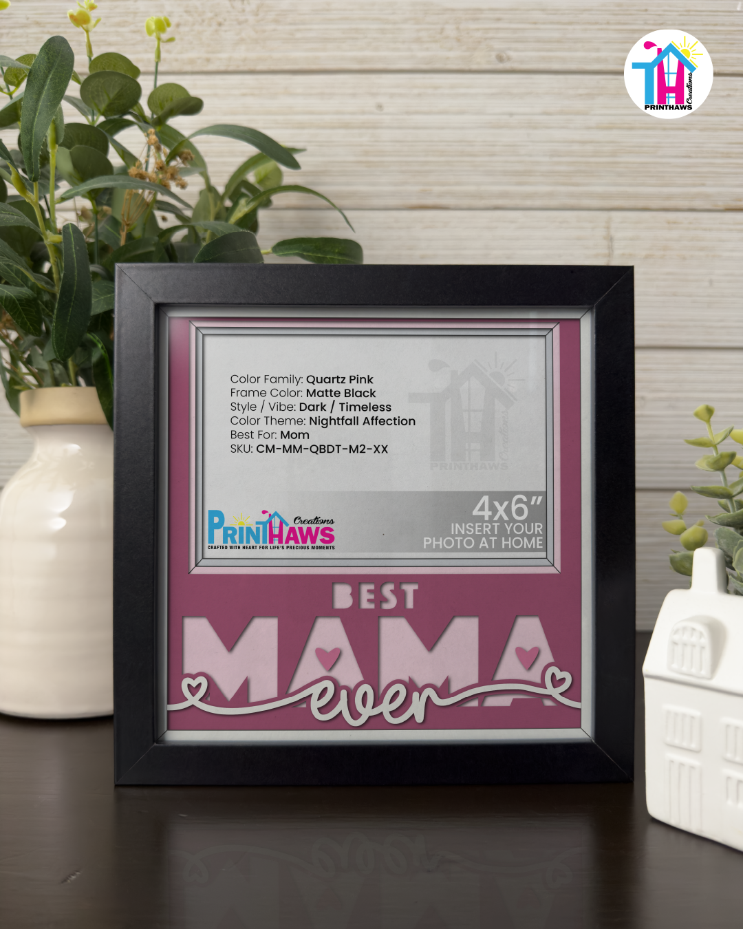 Best Mama Ever - Crafted Memoirs Photo Frame By Printhaws Creations, Matte Black Frame, In A Refined Range Of Colors, 8x8 Frame Holds (4R) Photo - For Mom