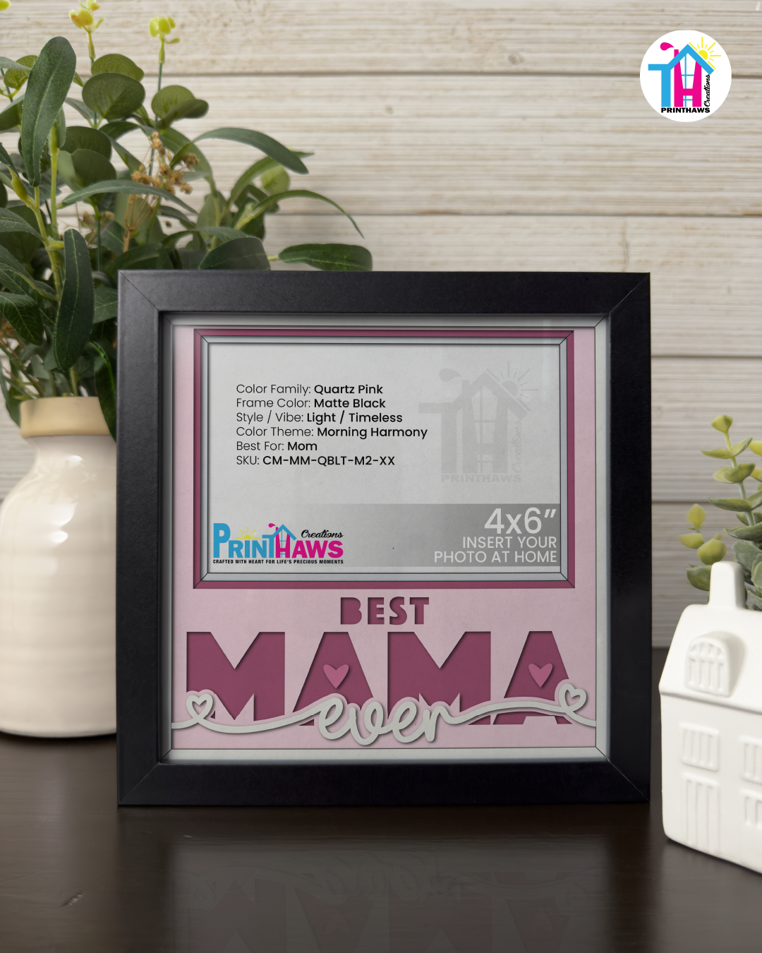 Best Mama Ever - Crafted Memoirs Photo Frame By Printhaws Creations, Matte Black Frame, In A Refined Range Of Colors, 8x8 Frame Holds (4R) Photo - For Mom