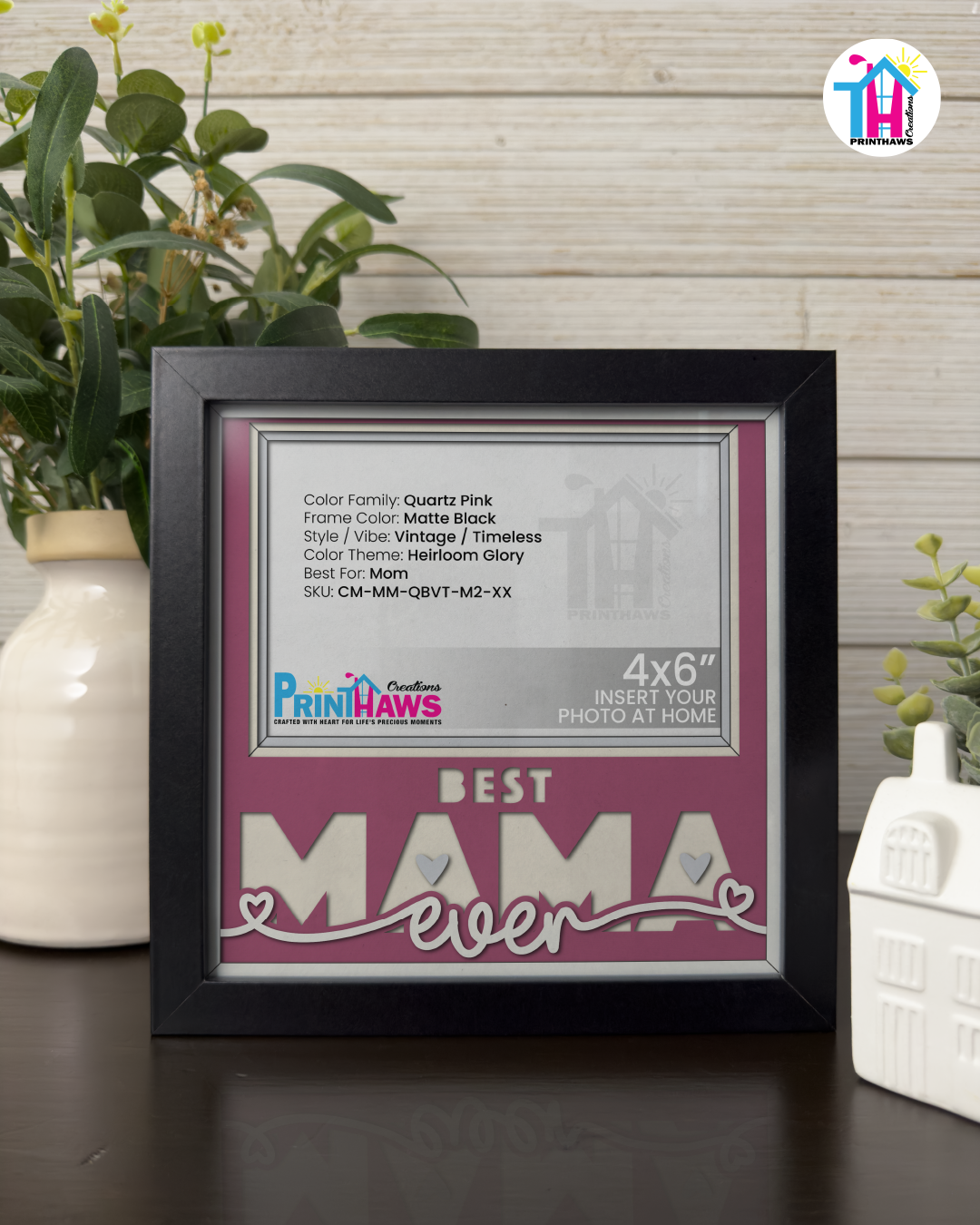 Best Mama Ever - Crafted Memoirs Photo Frame By Printhaws Creations, Matte Black Frame, In A Refined Range Of Colors, 8x8 Frame Holds (4R) Photo - For Mom