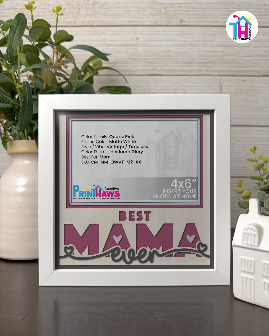 Best Mama Ever - Crafted Memoirs Photo Frame By Printhaws Creations, Matte White Frame, In A Refined Range Of Colors, 8x8 Frame Holds (4R) Photo - For Mom