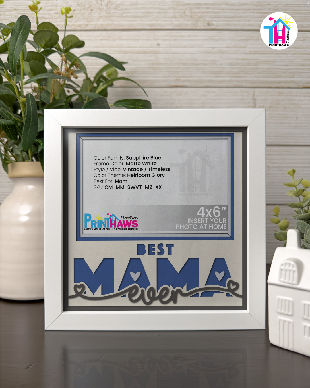 Best Mama Ever - Crafted Memoirs Photo Frame By Printhaws Creations, Matte White Frame, In A Refined Range Of Colors, 8x8 Frame Holds (4R) Photo - For Mom