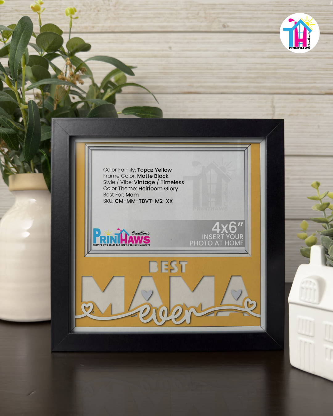 Best Mama Ever - Crafted Memoirs Photo Frame By Printhaws Creations, Matte Black Frame, In A Refined Range Of Colors, 8x8 Frame Holds (4R) Photo - For Mom