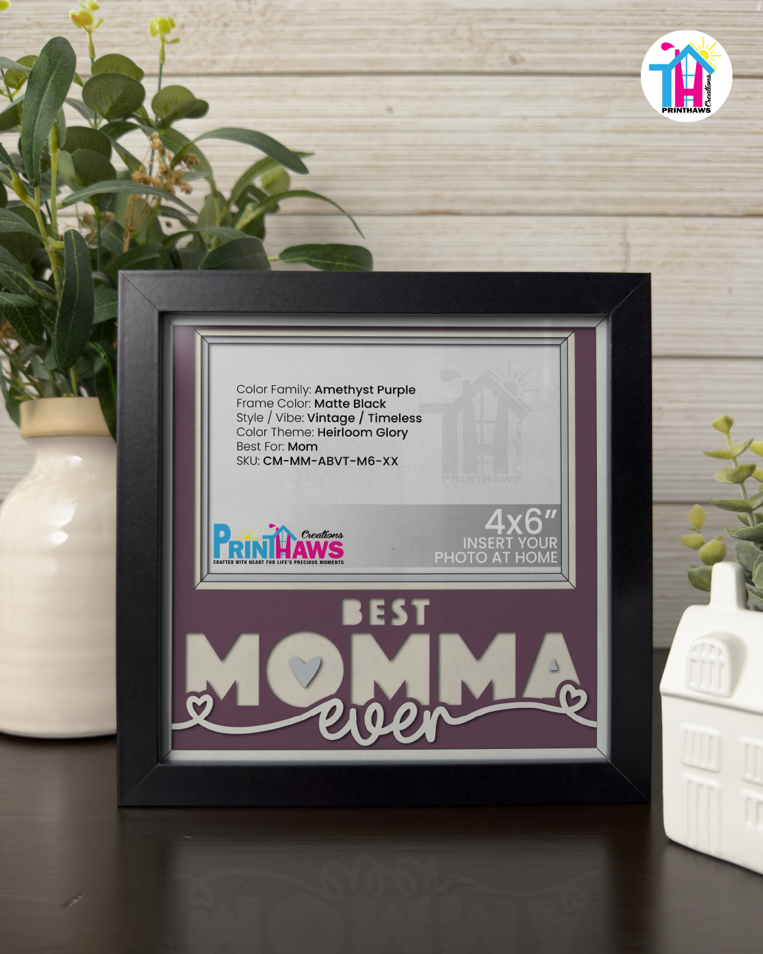 Best Momma Ever - Crafted Memoirs Photo Frame By Printhaws Creations, Matte Black Frame, In A Refined Range Of Colors, 8x8 Frame Holds (4R) Photo - For Mom