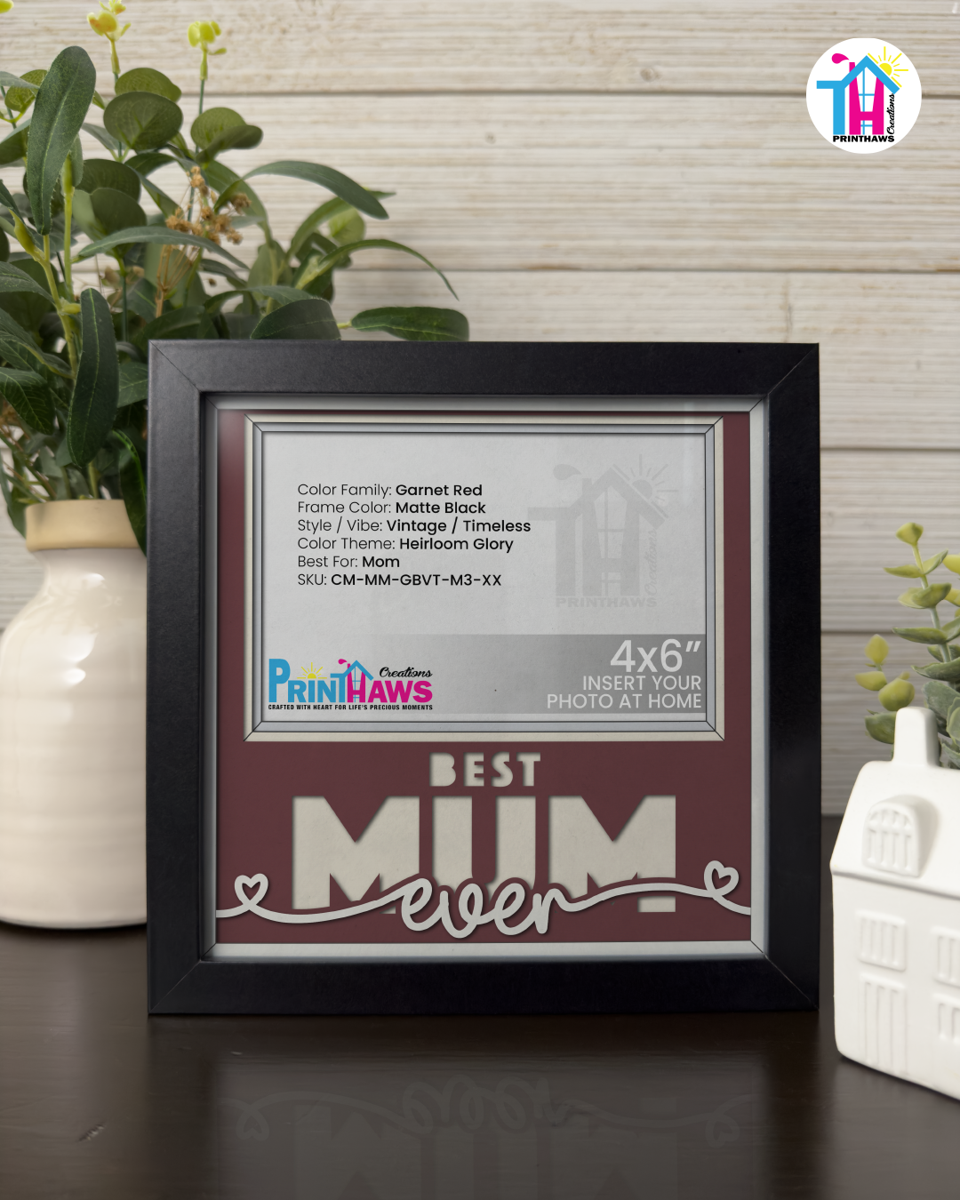 Best Mum Ever - Crafted Memoirs Photo Frame By Printhaws Creations, Matte Black Frame, In A Refined Range Of Colors, 8x8 Frame Holds (4R) Photo - For Mom