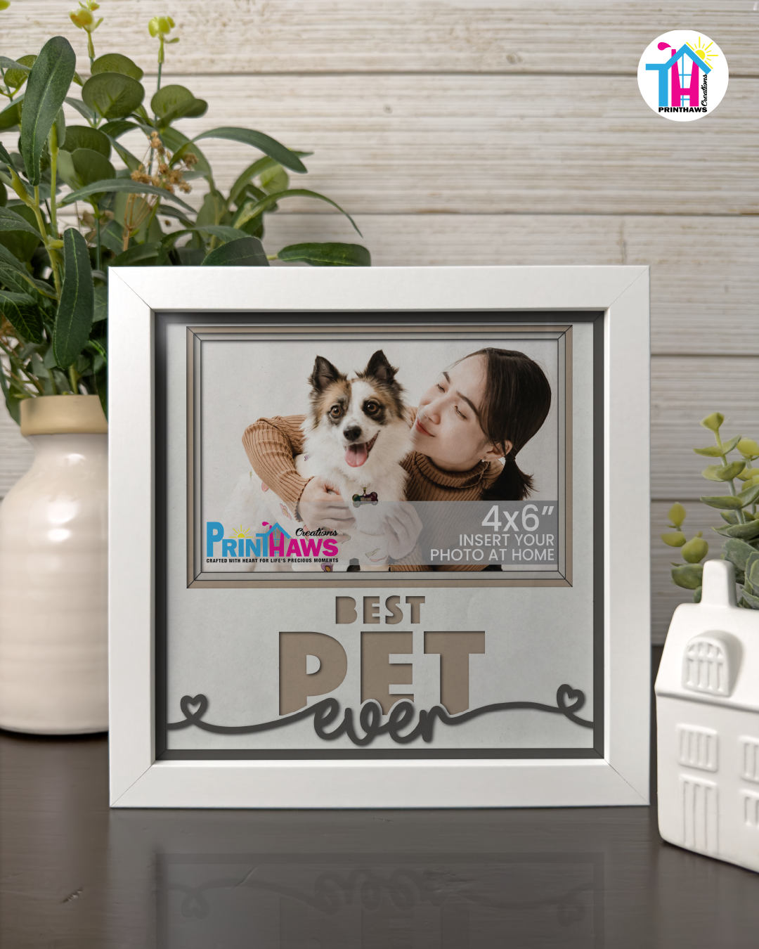Best Pet Ever - Crafted Memoirs Photo Frame By Printhaws Creations, Matte White Frame In Boulder Brown, Sunbeam Bliss Theme (Light, Radiant), 8x8 Frame Holds (4R) Photo -  For Your Pets