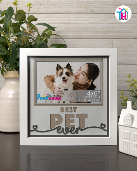 Best Pet Ever - Crafted Memoirs Photo Frame By Printhaws Creations, Matte White Frame In Boulder Brown, Sunbeam Bliss Theme (Light, Radiant), 8x8 Frame Holds (4R) Photo -  For Your Pets