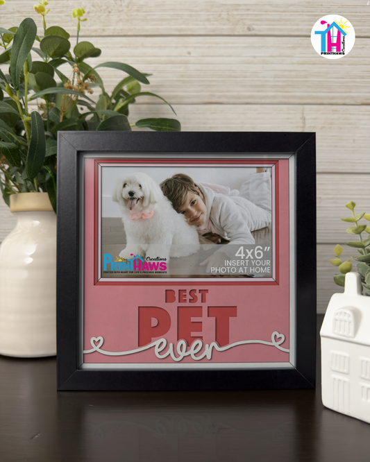 Best Pet Ever - Crafted Memoirs Photo Frame By Printhaws Creations, Matte Black Frame In Garnet Red, Sunbeam Bliss Theme (Light, Radiant), 8x8 Frame Holds (4R) Photo -  For Your Pets