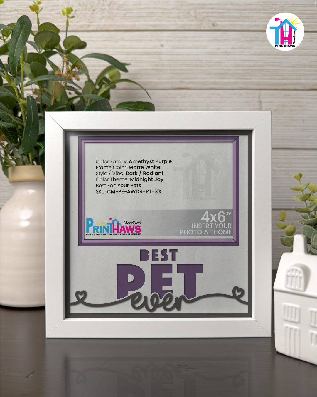 Best Pet Ever - Crafted Memoirs Photo Frame By Printhaws Creations, Matte White Frame In Amethyst Purple, Midnight Joy Theme (Dark, Radiant), 8x8 Frame Holds (4R) Photo -  For Your Pets