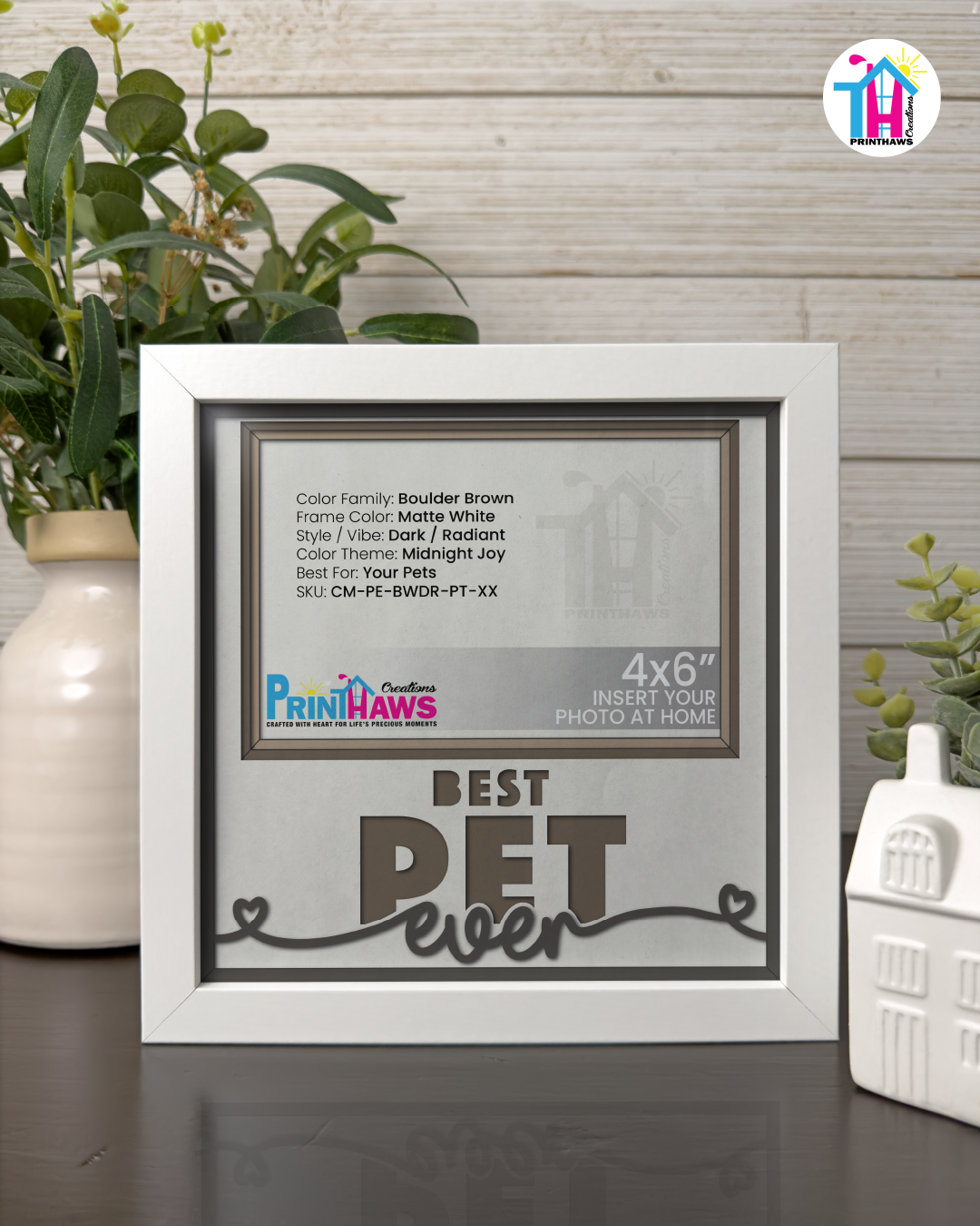 Best Pet Ever - Crafted Memoirs Photo Frame By Printhaws Creations, Matte White Frame In Boulder Brown, Midnight Joy Theme (Dark, Radiant), 8x8 Frame Holds (4R) Photo -  For Your Pets