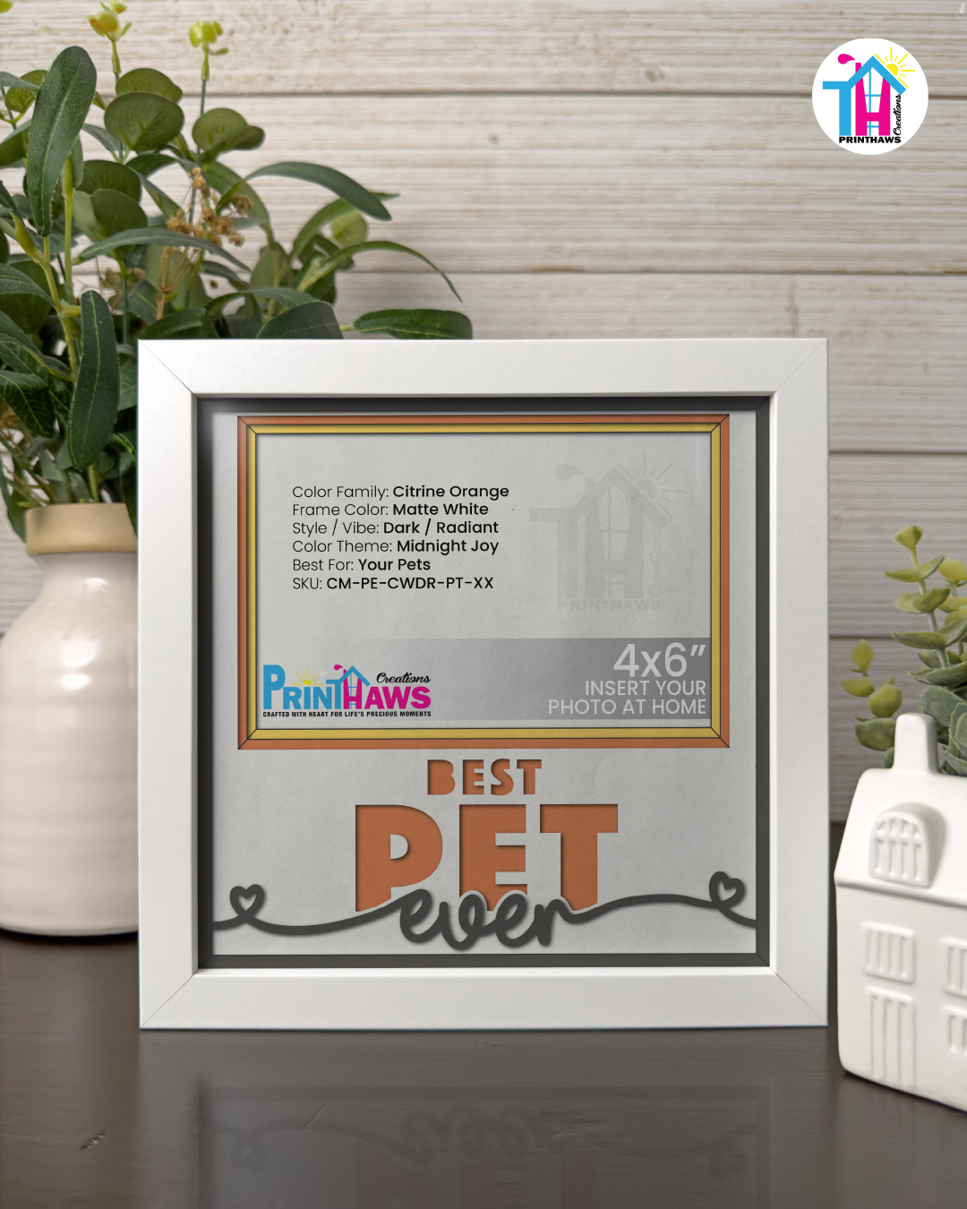 Best Pet Ever - Crafted Memoirs Photo Frame By Printhaws Creations, Matte White Frame In Citrine Orange, Midnight Joy Theme (Dark, Radiant), 8x8 Frame Holds (4R) Photo -  For Your Pets