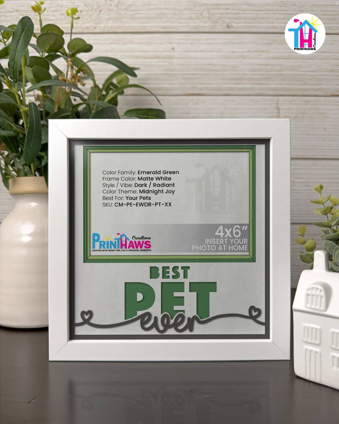 Best Pet Ever - Crafted Memoirs Photo Frame By Printhaws Creations, Matte White Frame In Emerald Green, Midnight Joy Theme (Dark, Radiant), 8x8 Frame Holds (4R) Photo -  For Your Pets