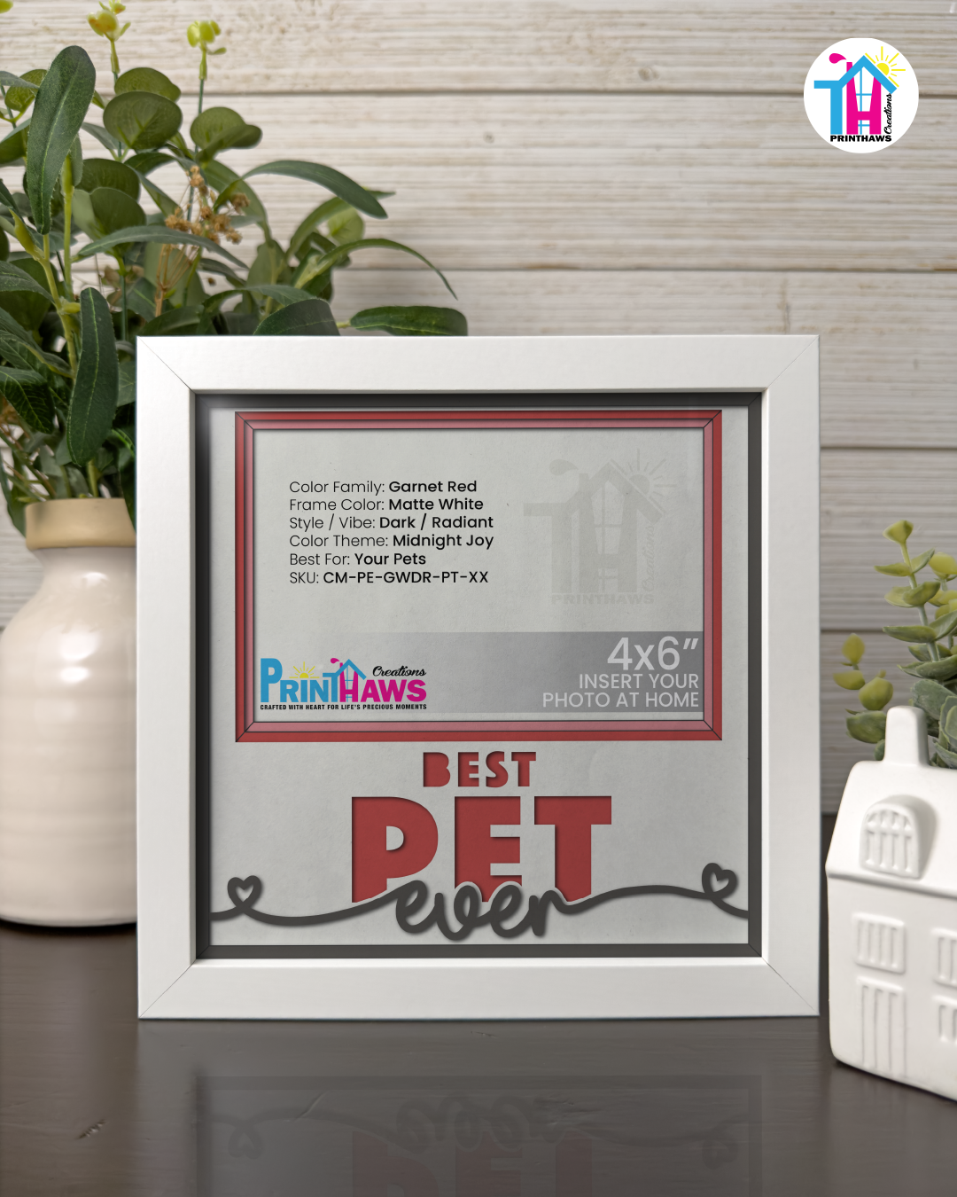 Best Pet Ever - Crafted Memoirs Photo Frame By Printhaws Creations, Matte White Frame In Garnet Red, Midnight Joy Theme (Dark, Radiant), 8x8 Frame Holds (4R) Photo -  For Your Pets