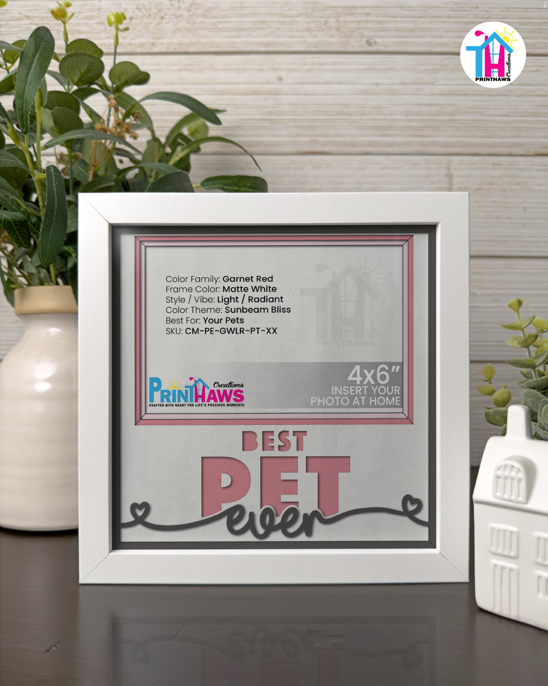 Best Pet Ever - Crafted Memoirs Photo Frame By Printhaws Creations, Matte White Frame In Garnet Red, Sunbeam Bliss Theme (Light, Radiant), 8x8 Frame Holds (4R) Photo -  For Your Pets