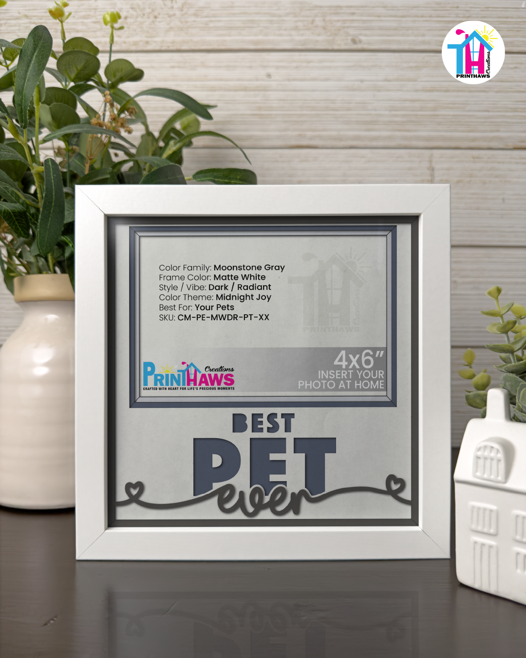 Best Pet Ever - Crafted Memoirs Photo Frame By Printhaws Creations, Matte White Frame In Moonstone Gray, Midnight Joy Theme (Dark, Radiant), 8x8 Frame Holds (4R) Photo -  For Your Pets