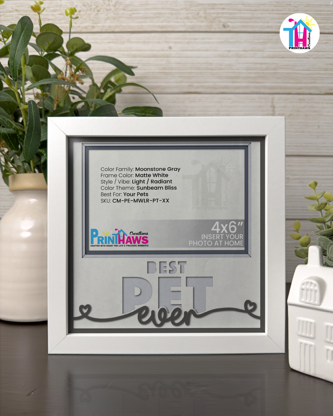 Best Pet Ever - Crafted Memoirs Photo Frame By Printhaws Creations, Matte White Frame In Moonstone Gray, Sunbeam Bliss Theme (Light, Radiant), 8x8 Frame Holds (4R) Photo -  For Your Pets