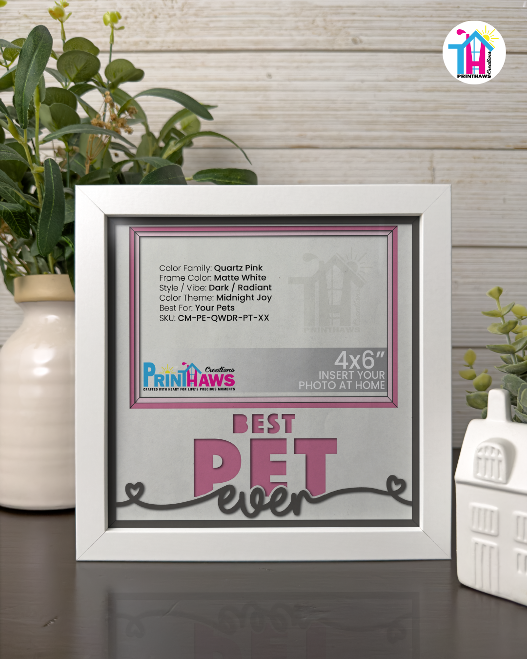 Best Pet Ever - Crafted Memoirs Photo Frame By Printhaws Creations, Matte White Frame In Quartz Pink, Midnight Joy Theme (Dark, Radiant), 8x8 Frame Holds (4R) Photo -  For Your Pets