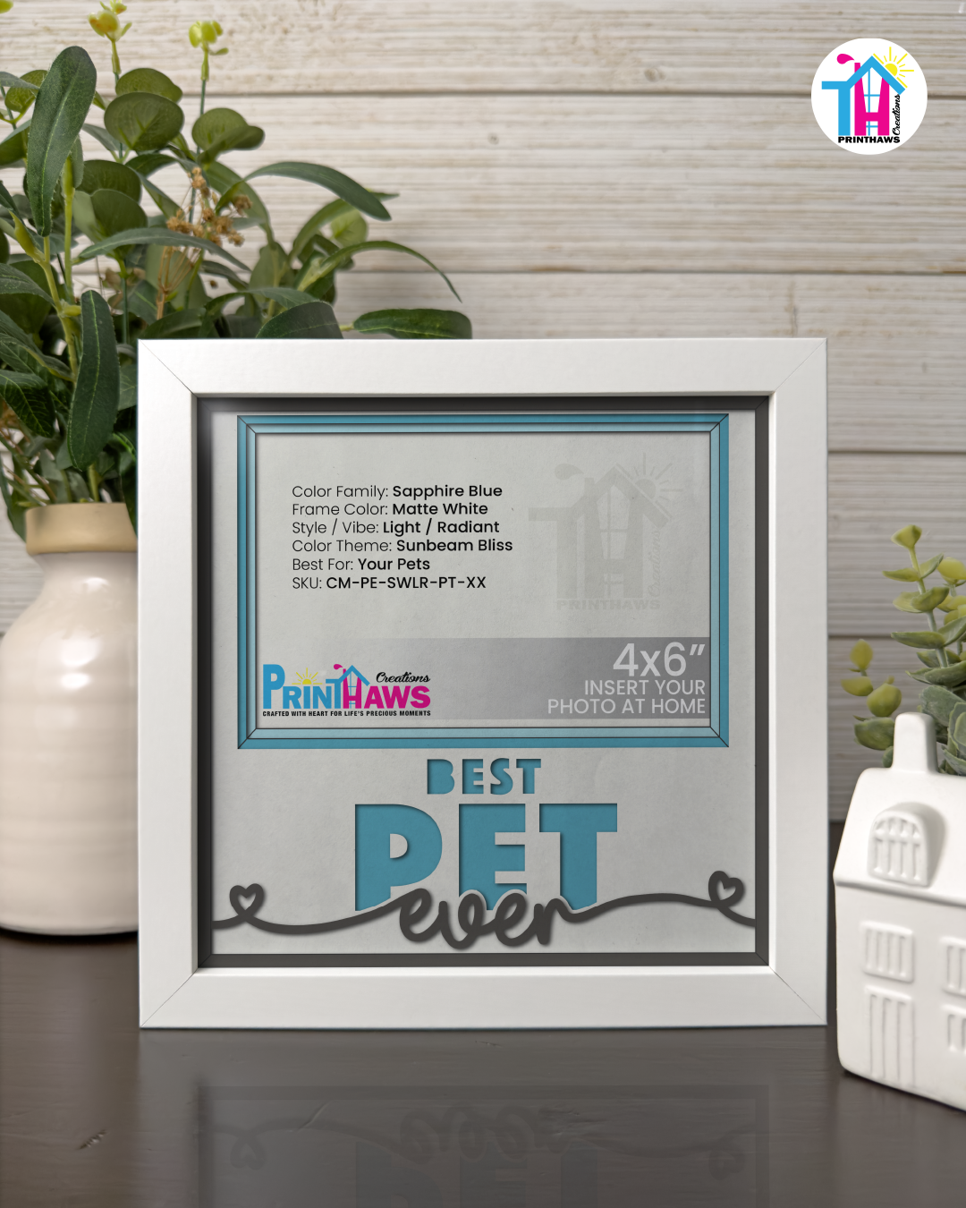 Best Pet Ever - Crafted Memoirs Photo Frame By Printhaws Creations, Matte White Frame In Sapphire Blue, Sunbeam Bliss Theme (Light, Radiant), 8x8 Frame Holds (4R) Photo -  For Your Pets