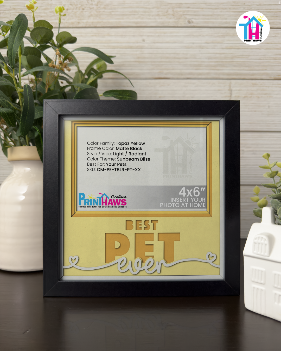 Best Pet Ever - Crafted Memoirs Photo Frame By Printhaws Creations, Matte Black Frame In Topaz Yellow, Sunbeam Bliss Theme (Light, Radiant), 8x8 Frame Holds (4R) Photo -  For Your Pets