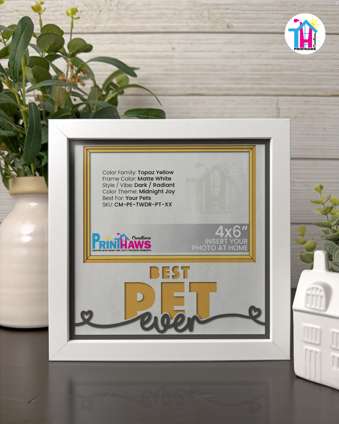 Best Pet Ever - Crafted Memoirs Photo Frame By Printhaws Creations, Matte White Frame In Topaz Yellow, Midnight Joy Theme (Dark, Radiant), 8x8 Frame Holds (4R) Photo -  For Your Pets