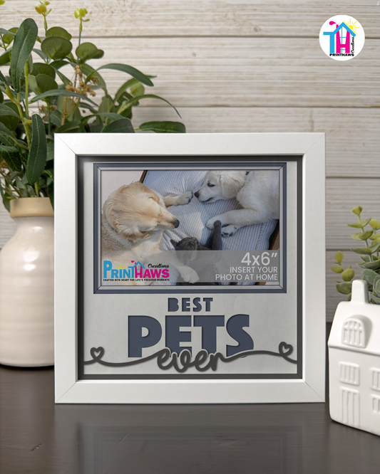 Best Pets Ever - Crafted Memoirs Photo Frame By Printhaws Creations, Matte White Frame In Moonstone Gray, Midnight Joy Theme (Dark, Radiant), 8x8 Frame Holds (4R) Photo -  For Your Pets