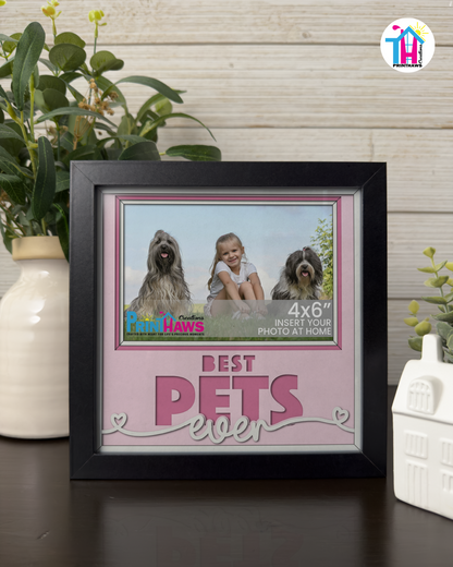 Best Pets Ever - Crafted Memoirs Photo Frame By Printhaws Creations, Matte Black Frame In Quartz Pink, Sunbeam Bliss Theme (Light, Radiant), 8x8 Frame Holds (4R) Photo -  For Your Pets