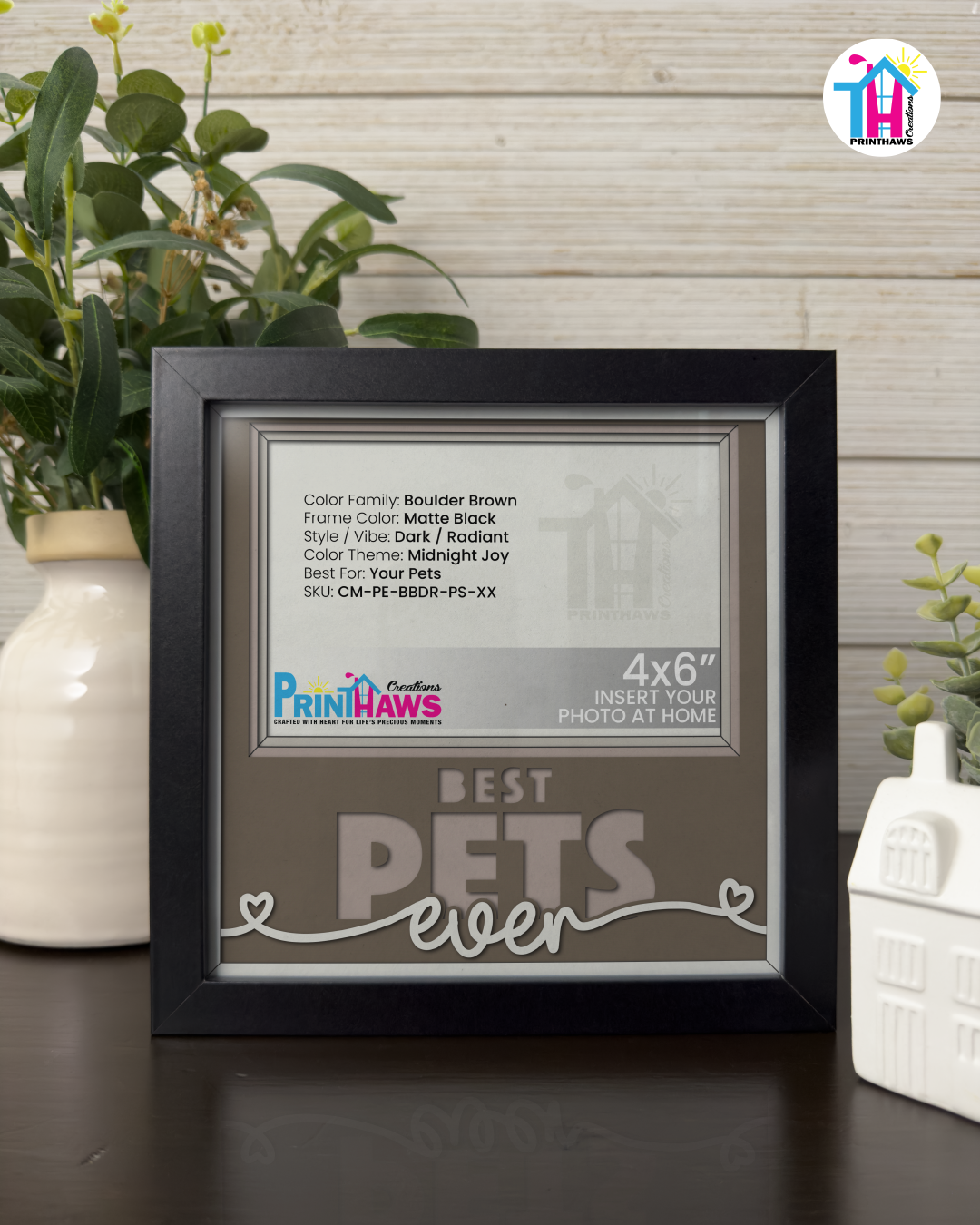 Best Pets Ever - Crafted Memoirs Photo Frame By Printhaws Creations, Matte Black Frame In Boulder Brown, Midnight Joy Theme (Dark, Radiant), 8x8 Frame Holds (4R) Photo -  For Your Pets