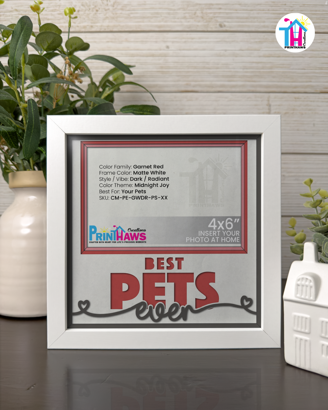 Best Pets Ever - Crafted Memoirs Photo Frame By Printhaws Creations, Matte White Frame In Garnet Red, Midnight Joy Theme (Dark, Radiant), 8x8 Frame Holds (4R) Photo -  For Your Pets