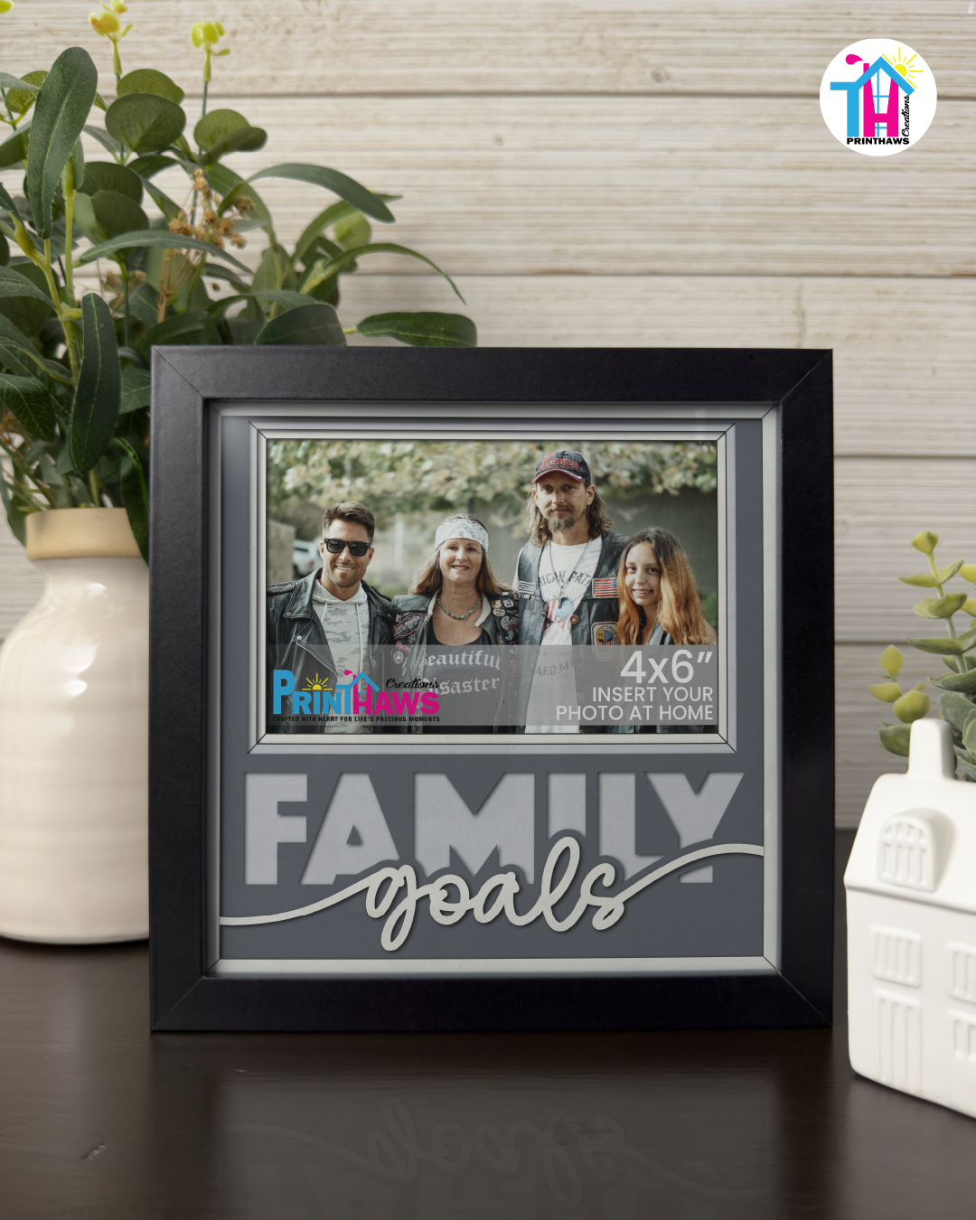Family Goals - Crafted Memoirs Photo Frame By Printhaws Creations, Matte Black Frame In Moonstone Gray, Nightfall Affection Theme (Dark, Timeless), 8x8 Frame Holds (4R) Photo -  For Family Moments Together