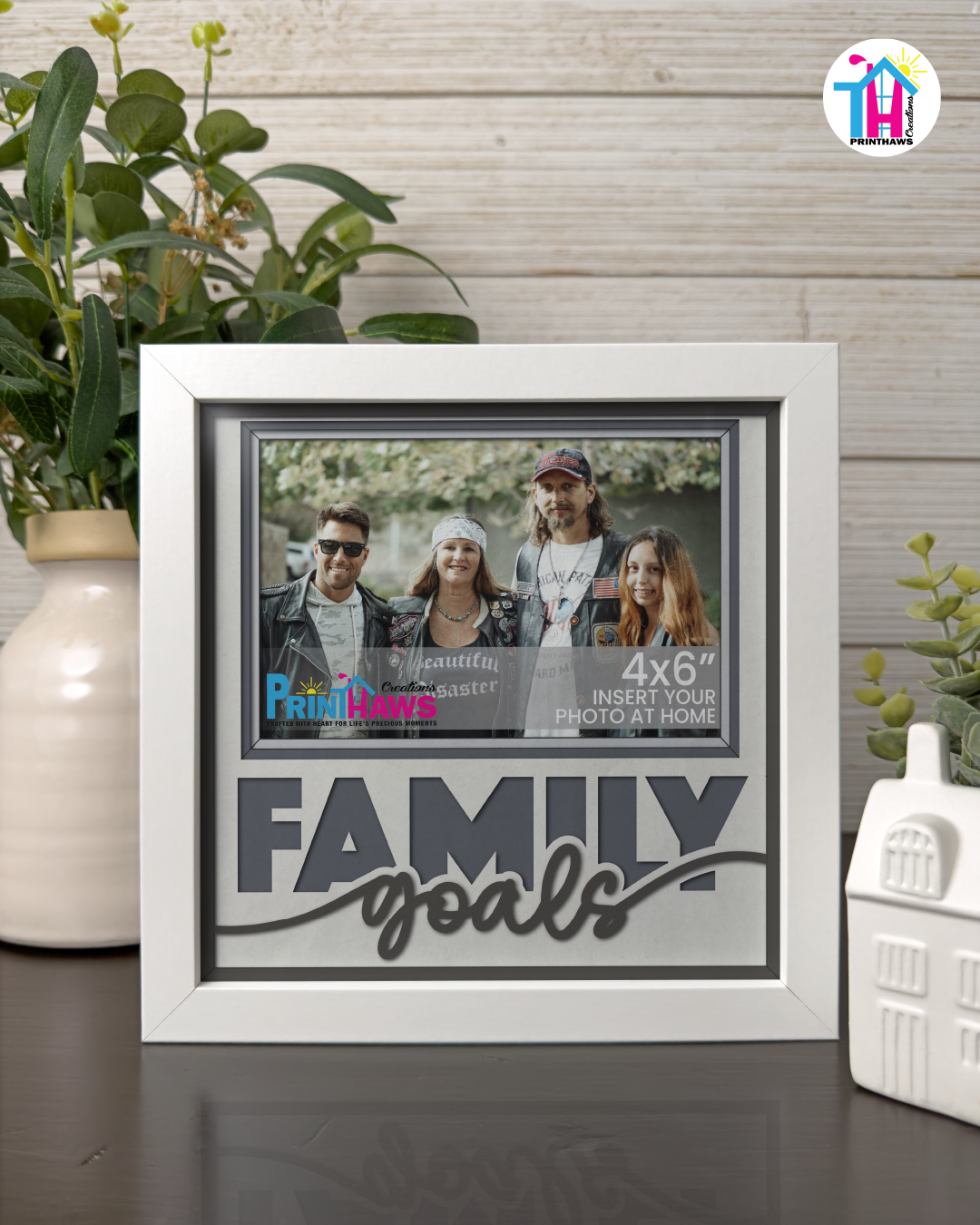 Family Goals - Crafted Memoirs Photo Frame By Printhaws Creations, Matte White Frame In Moonstone Gray, Nightfall Affection Theme (Dark, Timeless), 8x8 Frame Holds (4R) Photo -  For Family Moments Together