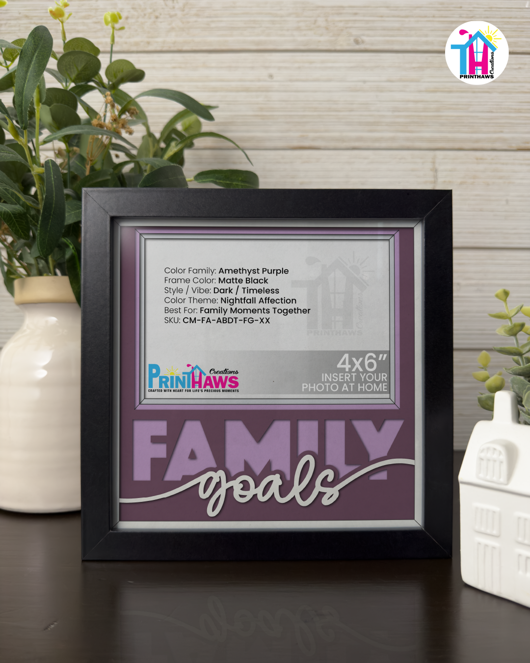Family Goals - Crafted Memoirs Photo Frame By Printhaws Creations, Matte Black Frame In Amethyst Purple, Nightfall Affection Theme (Dark, Timeless), 8x8 Frame Holds (4R) Photo -  For Family Moments Together