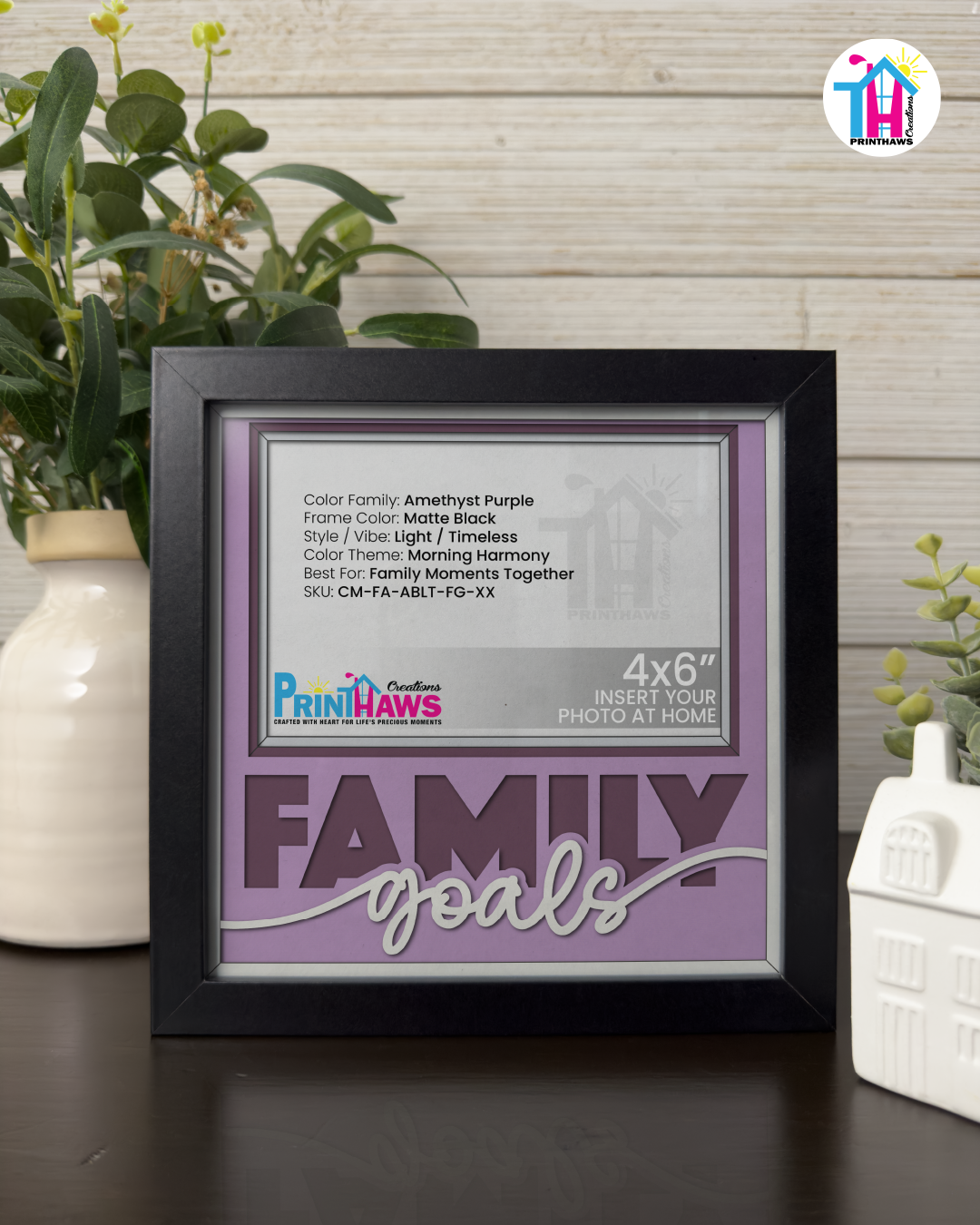 Family Goals - Crafted Memoirs Photo Frame By Printhaws Creations, Matte Black Frame In Amethyst Purple, Morning Harmony Theme (Light, Timeless), 8x8 Frame Holds (4R) Photo -  For Family Moments Together