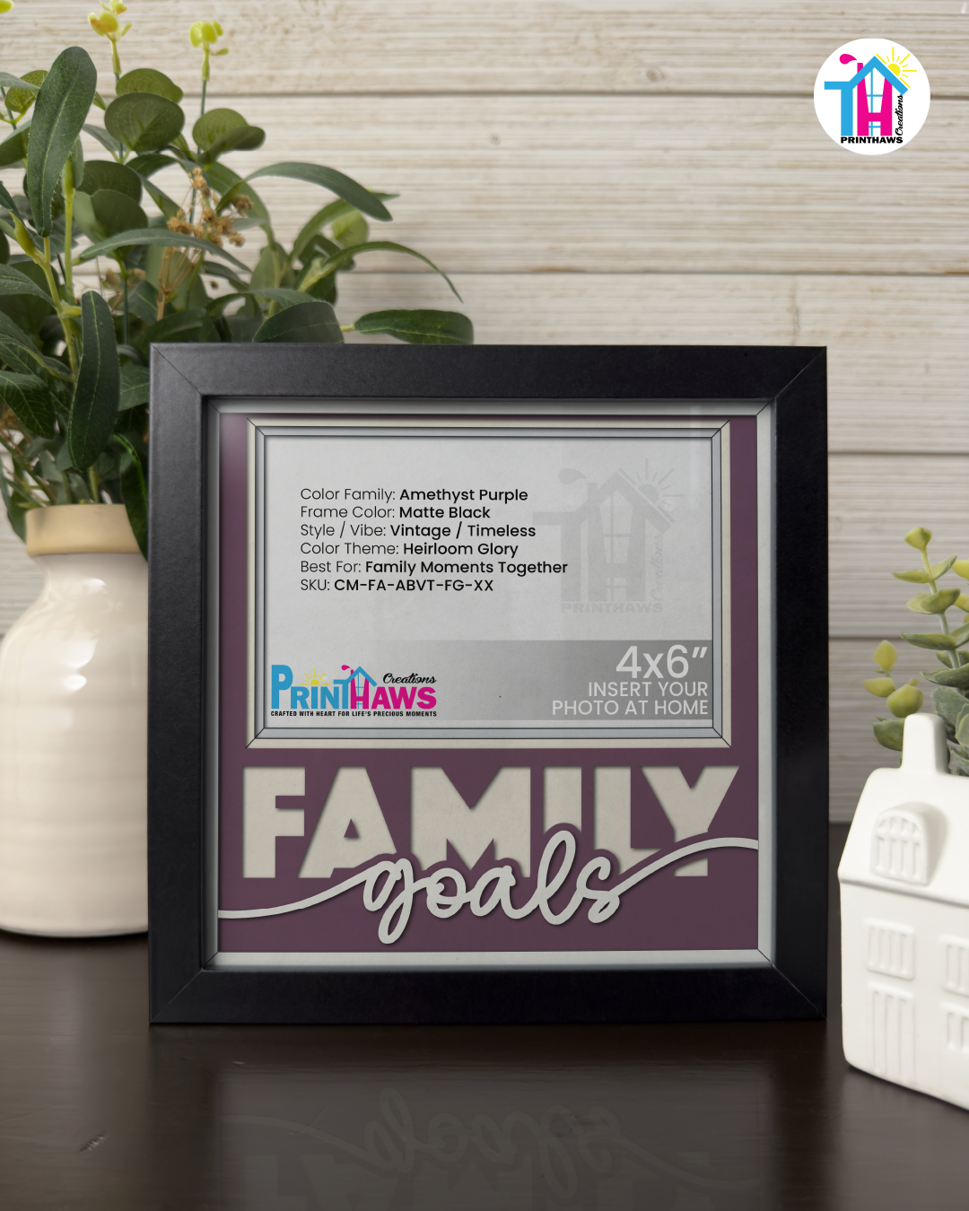 Family Goals - Crafted Memoirs Photo Frame By Printhaws Creations, Matte Black Frame In Amethyst Purple, Heirloom Glory Theme (Vintage, Timeless), 8x8 Frame Holds (4R) Photo -  For Family Moments Together